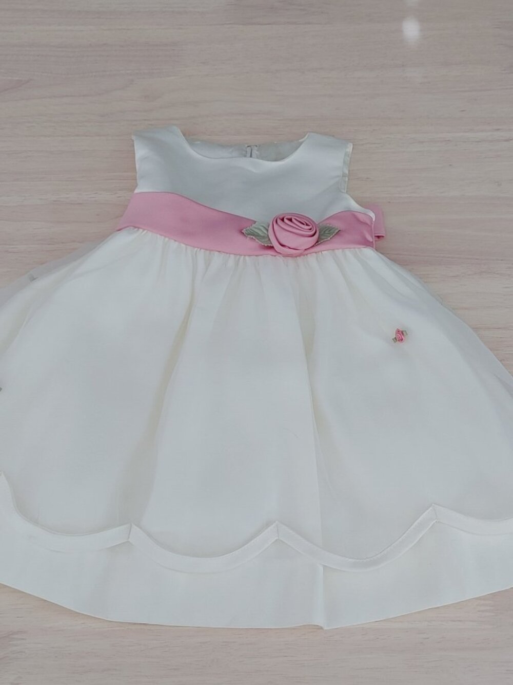 Vtg Cinderella 18 Month Silk Dress White with Pink Bow Double Lined Formal